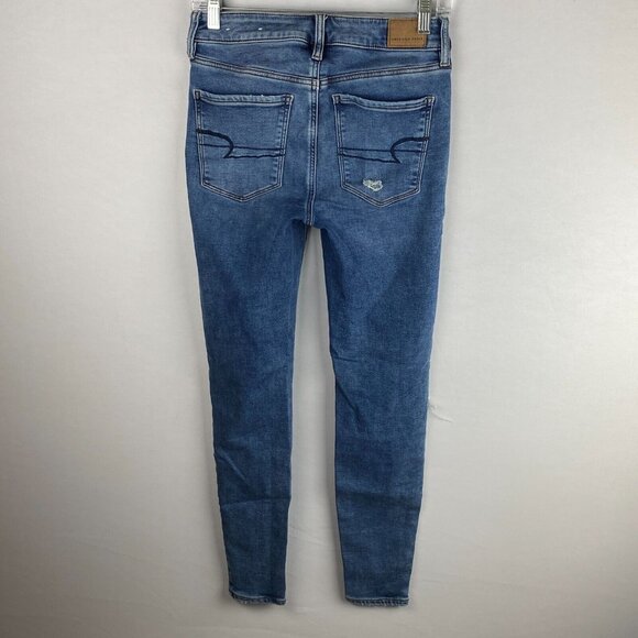 American Eagle Jeans Womens Jegging Next Level Stretch Whiskered Destroyed 6 Reg - Picture 4 of 10